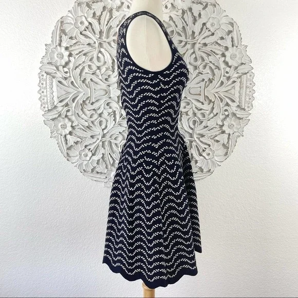 {Ted Baker} Navy/Ivory Bryena Jacquard Fit & Flare Knit Dress, US Size 2 - Picture 6 of 12